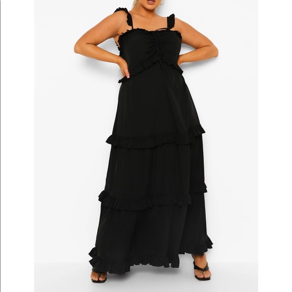Boohoo Dresses & Skirts - Boohoo Ruffle Tiered Black Sleeveless Maxi Dress